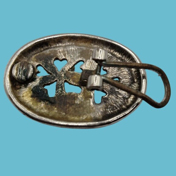 Oval Silver Tone Clip On Earrings Floral Design Eerie Iridescent Whimsygoth - Picture 4 of 5